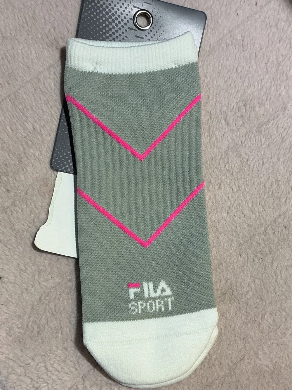 Fila Sport Grey Athletic Socks with Pink Chevron Accents women nwt